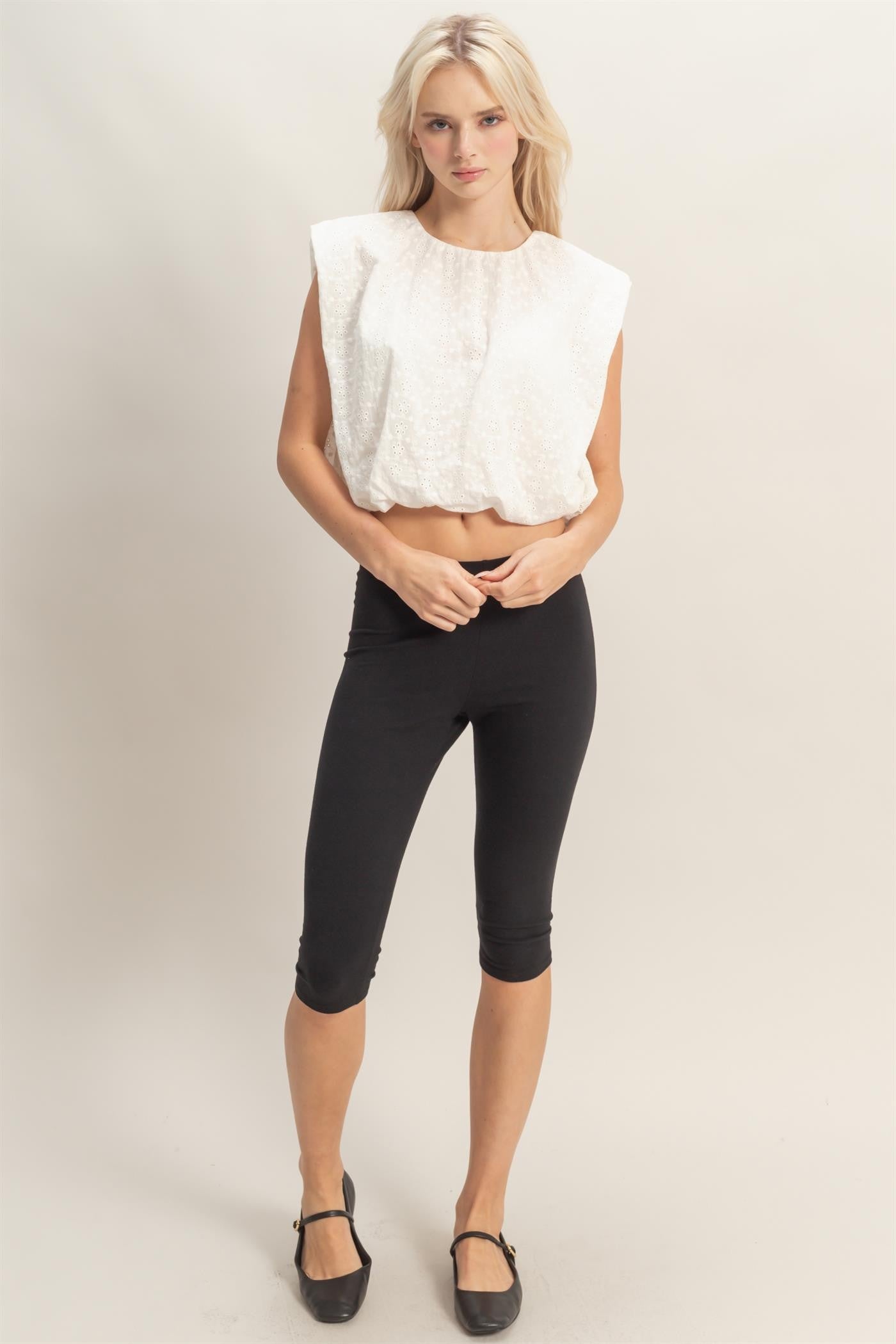2335 Eyelet Bubble Crop Top