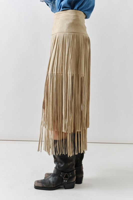 1849 Suede Fringe Midi Skirt