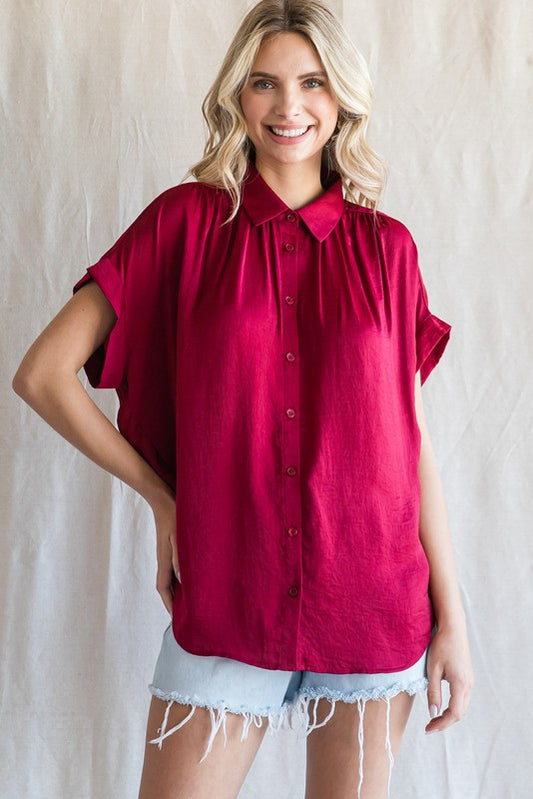 1732 Satin Button Down Shirt
