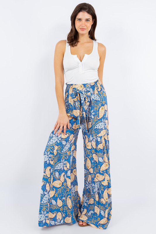 1361 Flower Print Bow Palazzo Pant