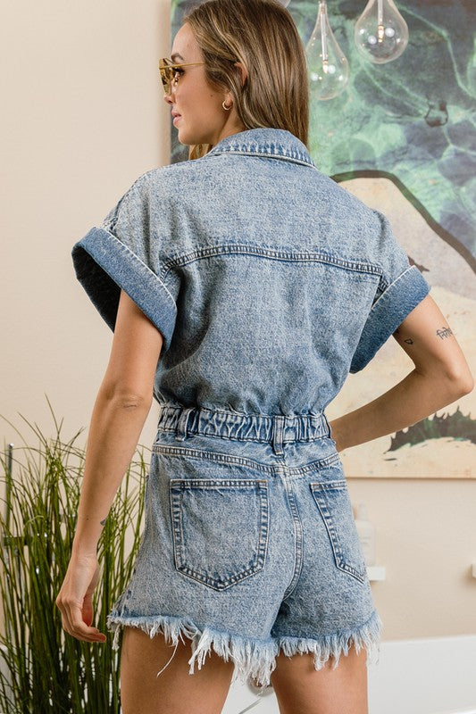 1039 Distressed Elastic Waist Romper