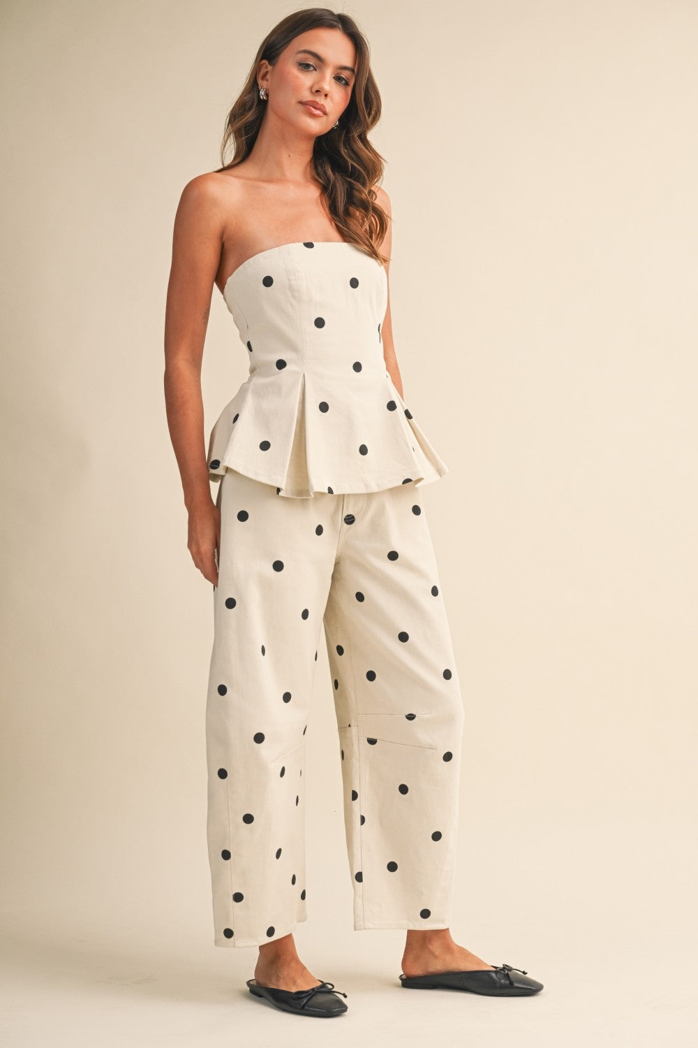 2566 Polka Dots Peplum Pant Set
