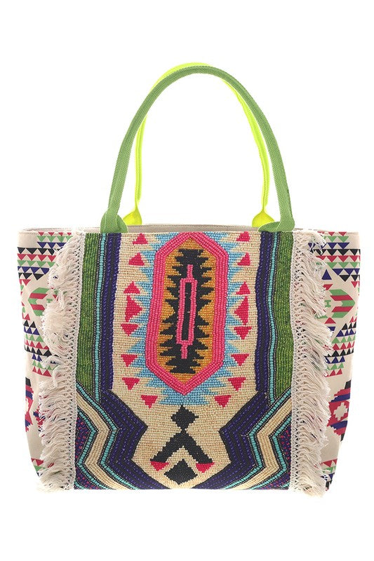 Multi Color Zip Top Tote Bag