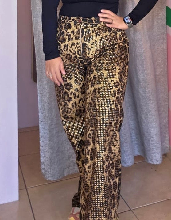 2013 Leopard Print Rhinestones Pant