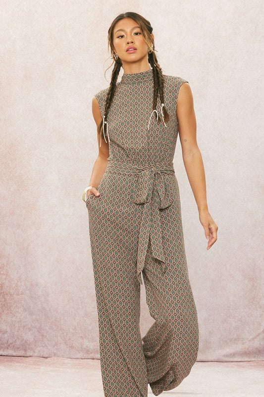 1020 Turtleneck Print Jumpsuit