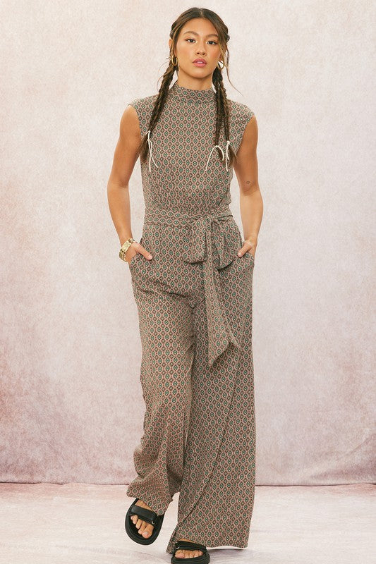 1020 Turtleneck Print Jumpsuit
