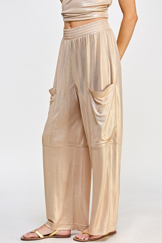 Metallic Gold Jersey Cargo Pant