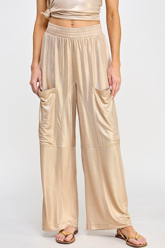 Metallic Gold Jersey Cargo Pant