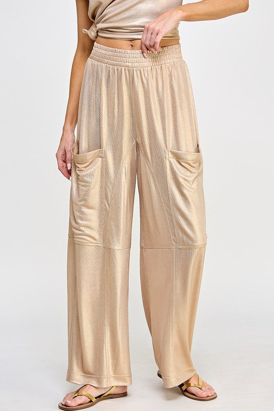 Metallic Gold Jersey Cargo Pant