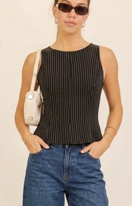 2330 Striped Black Vest