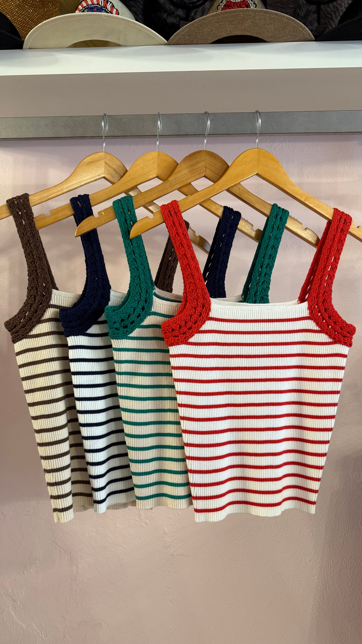 2112 Crochet Sleeve Striped Knit Tank Top