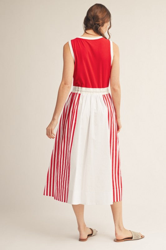 2225 Red Striped Midi Dress