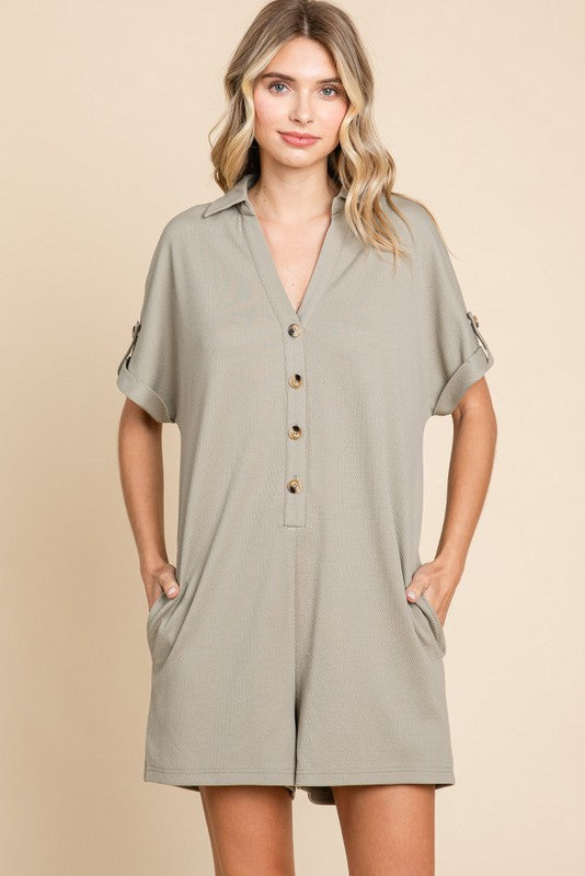 1474 Oversize Button Down Sleeve Romper