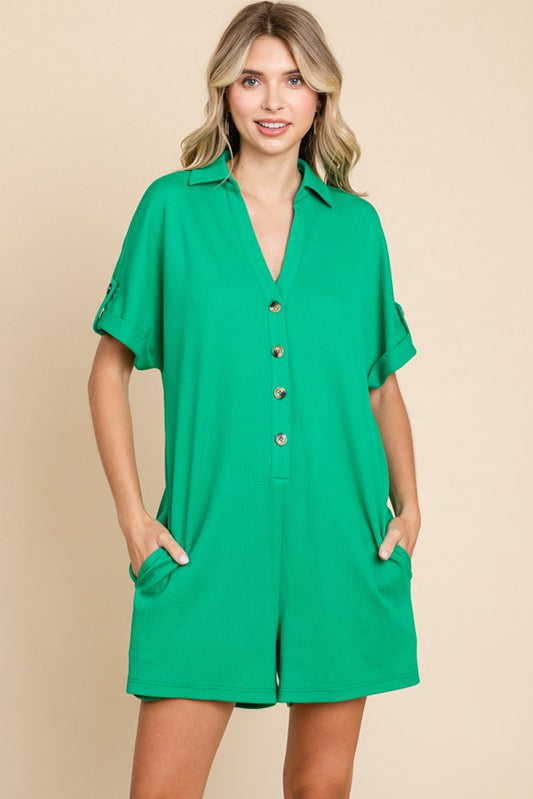 1474 Oversize Button Down Sleeve Romper