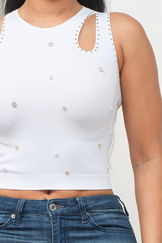 Rhinestones & Pearls Crop Top