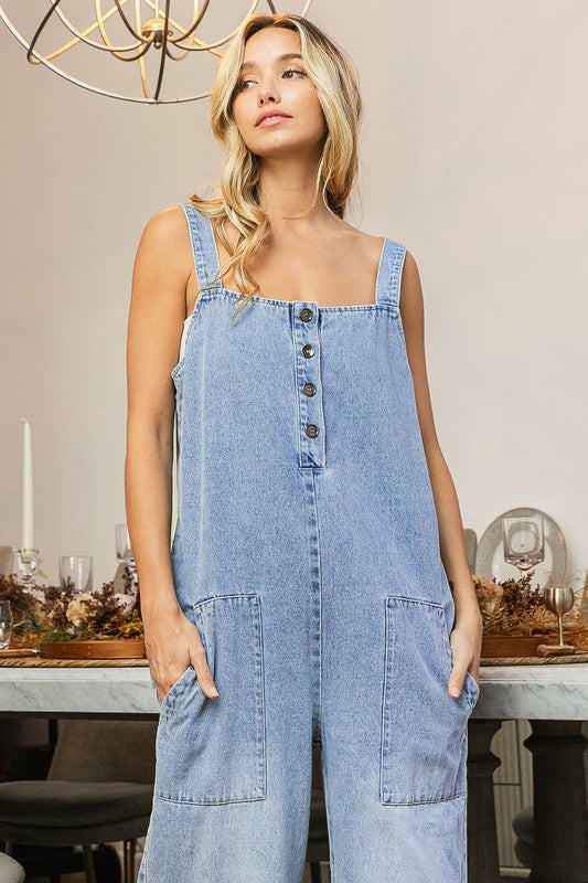 1074 Buttons & Pockets Denim Jumpsuit