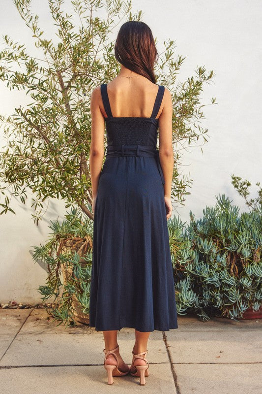 1628 High Slit Buckle Midi Dress