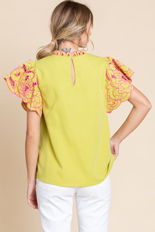 1321 Kiwi Embroidered Top