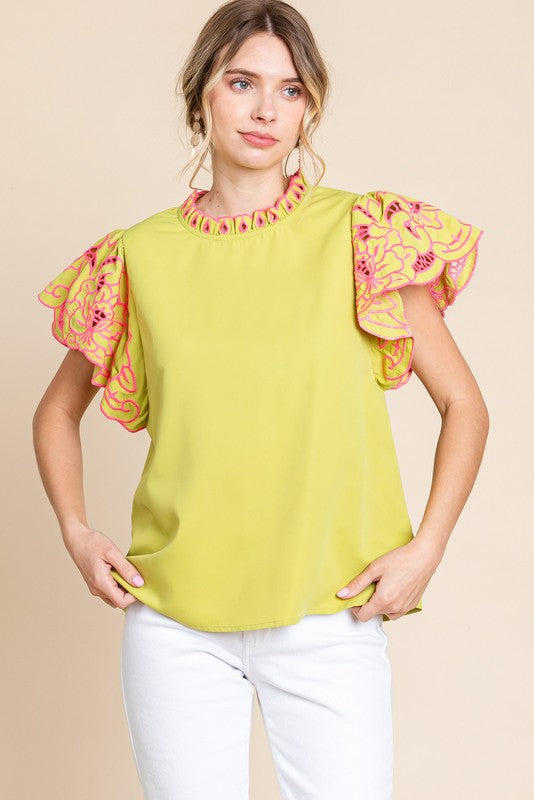 1321 Kiwi Embroidered Top