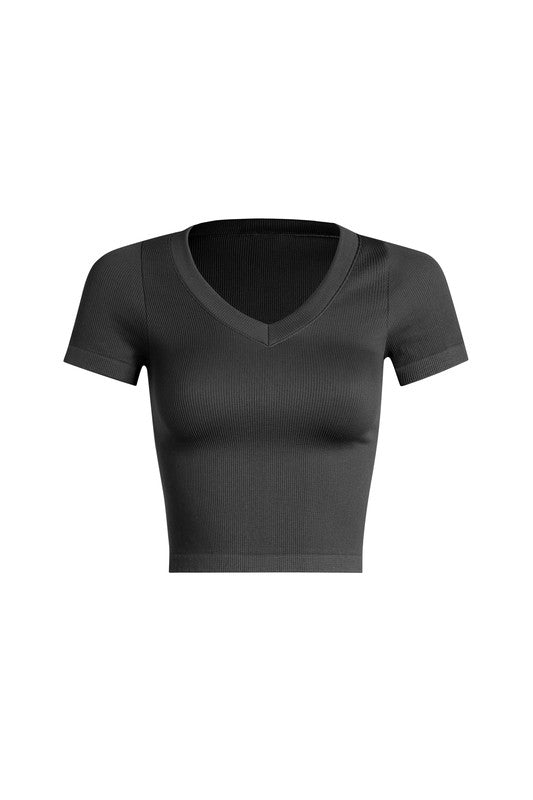 Ribbed Basic V-Neck Top