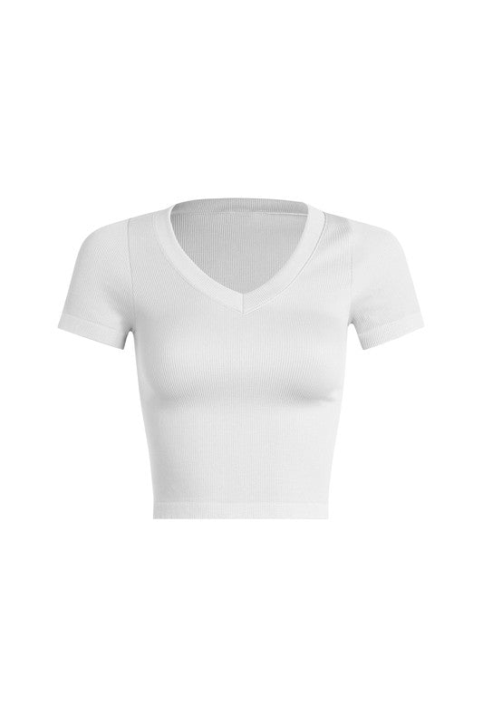 Ribbed Basic V-Neck Top