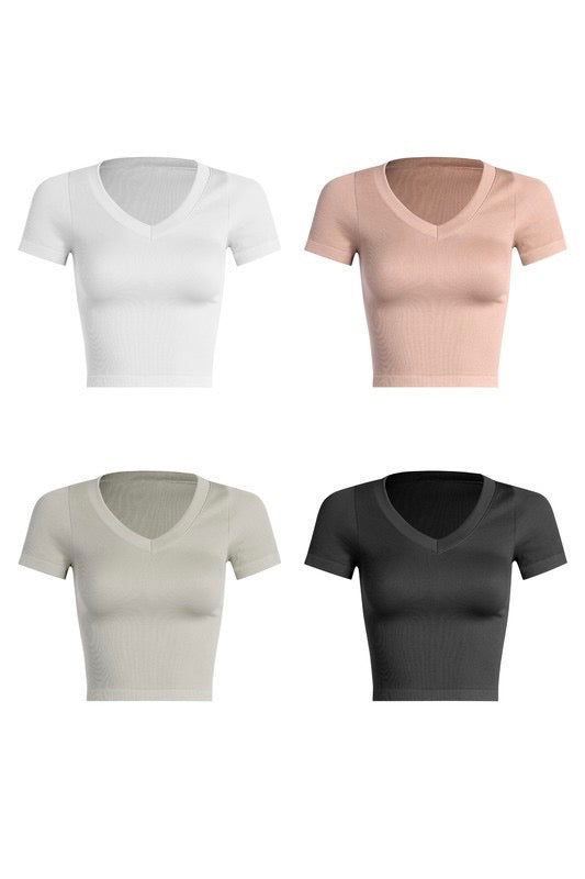 Ribbed Basic V-Neck Top