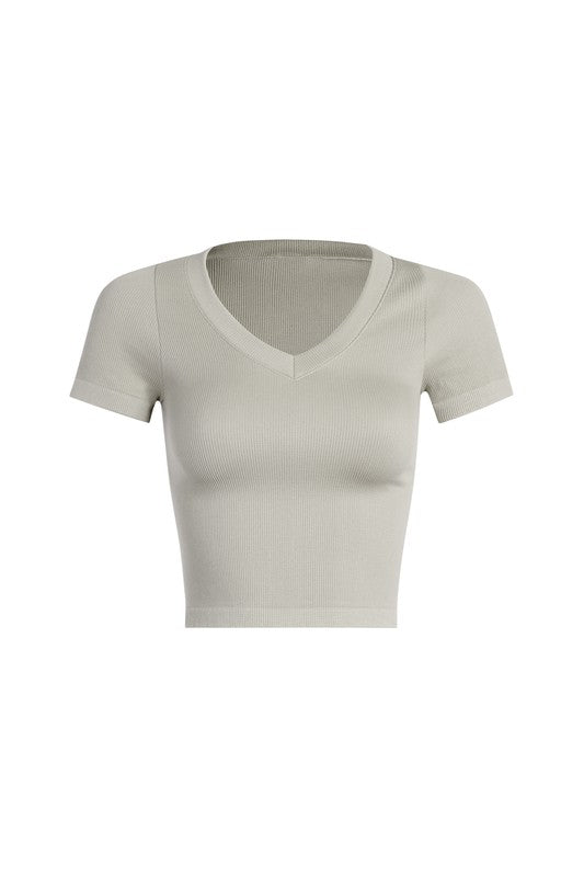 Ribbed Basic V-Neck Top