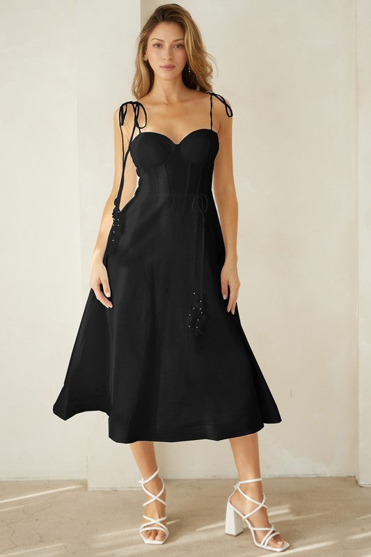 1762 Corset Black Midi Dress
