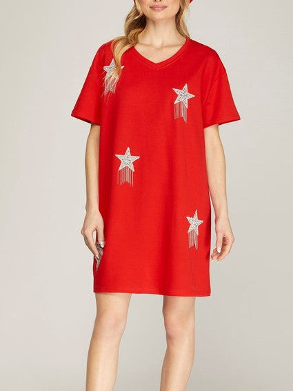 1752 Stars Red T-Shirt Dress