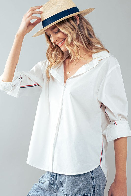 1071 White With Stripe Button Down Shirt