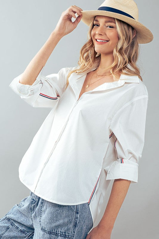 1071 White With Stripe Button Down Shirt