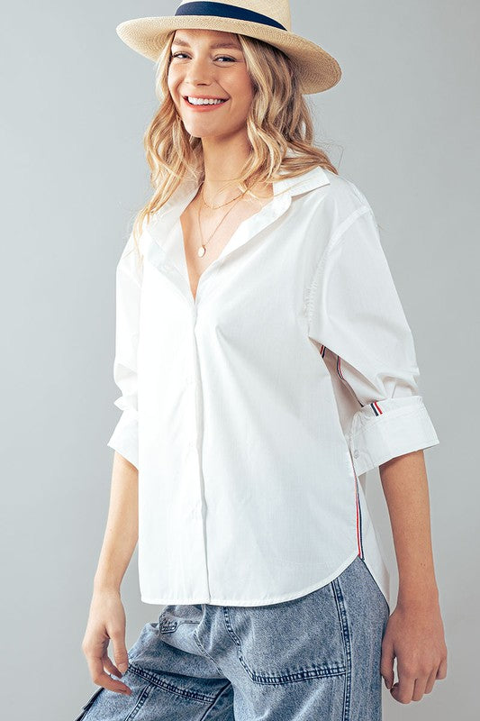1071 White With Stripe Button Down Shirt