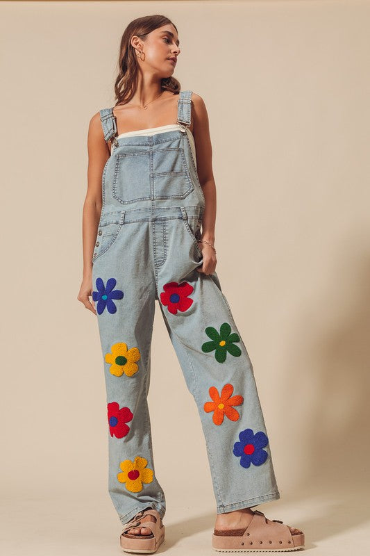 Embroidered flowers Denim Jumpsuit