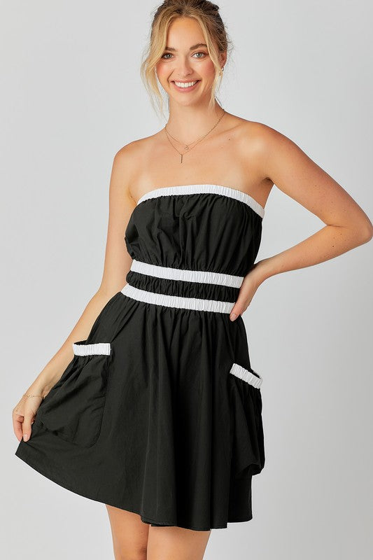 Strapless Short Dress With Cargo Pockets