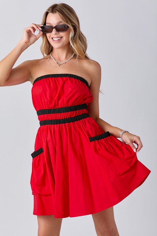 Strapless Short Dress With Cargo Pockets