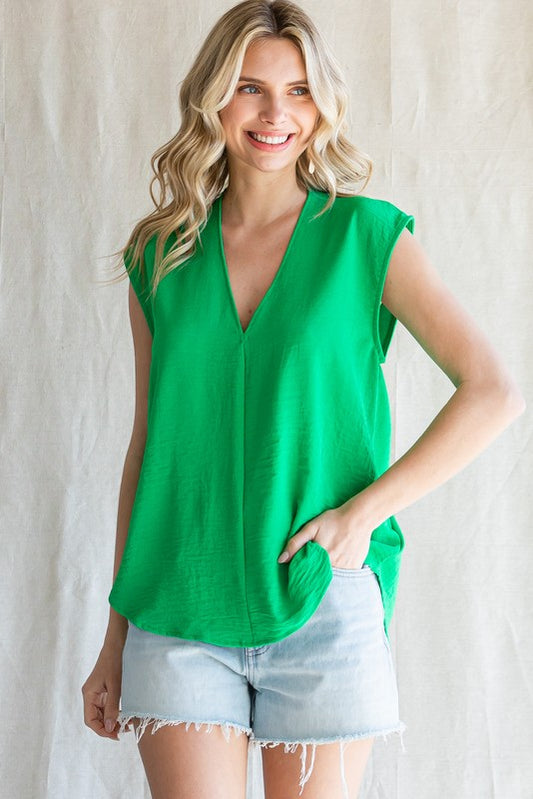 Solid V-Neck Sleeveless Top