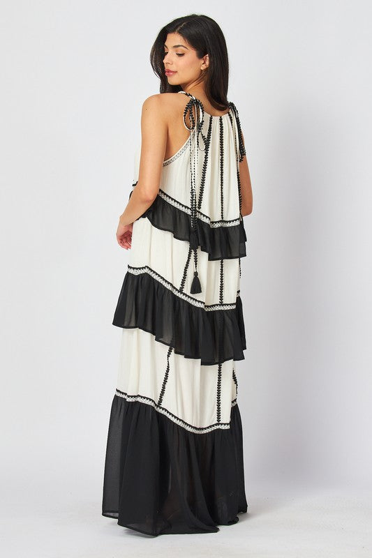 Black And White Ruffle Maxi Dress