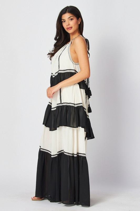 Black And White Ruffle Maxi Dress