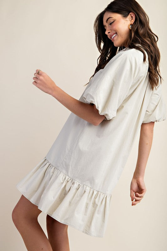 Solid Bubble Sleeve Dress