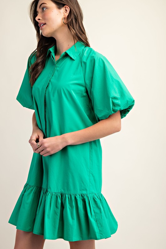 Solid Bubble Sleeve Dress