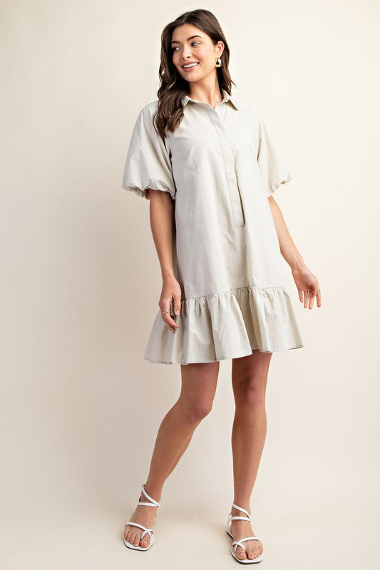 Solid Bubble Sleeve Dress