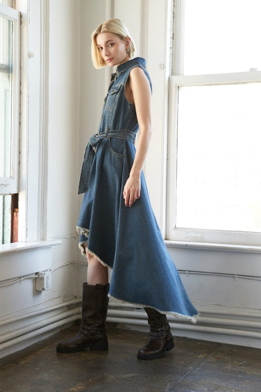 Button Down Sleeveless Indigo Denim Dress