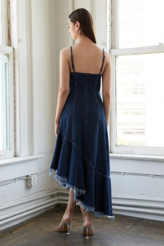 Asymetrical Denim Straps Dress