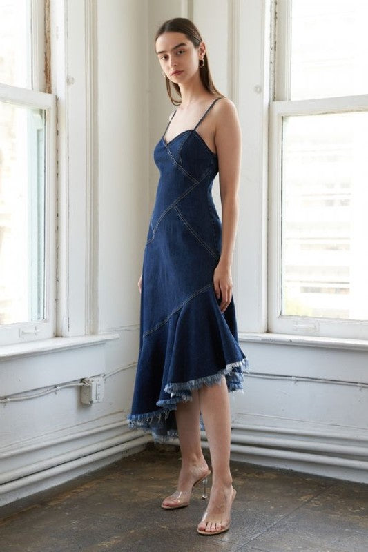 Asymetrical Denim Straps Dress