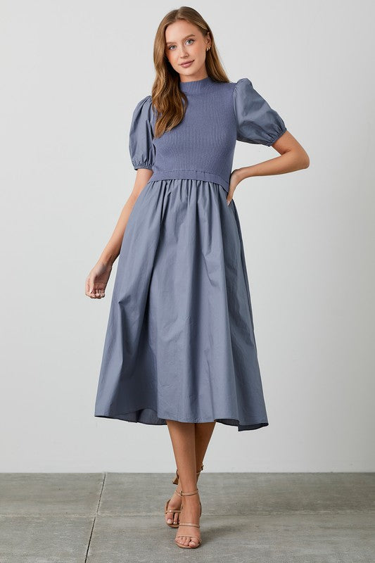 Dusty Blue Sweater Top Midi Dress