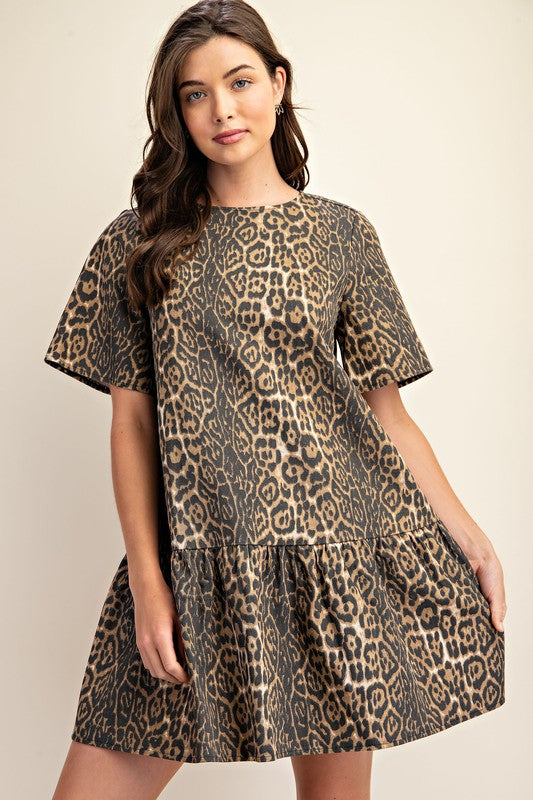 Leopard Print Denim Dress