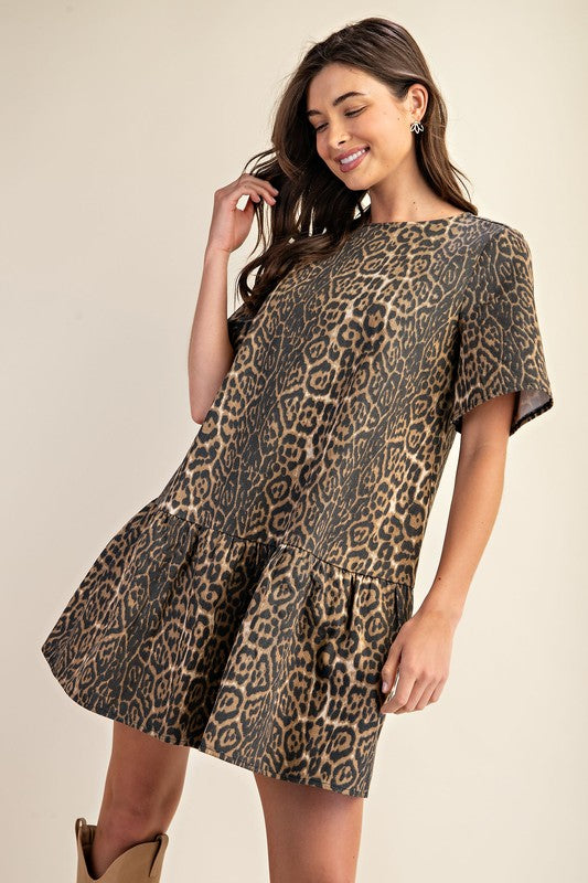 Leopard Print Denim Dress