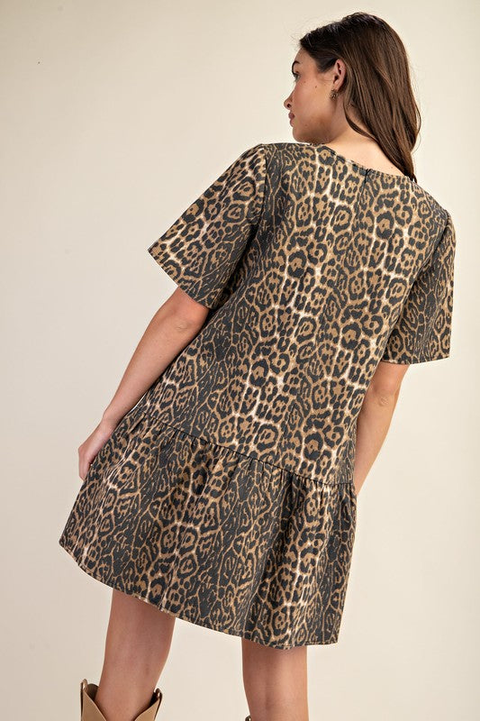 Leopard Print Denim Dress