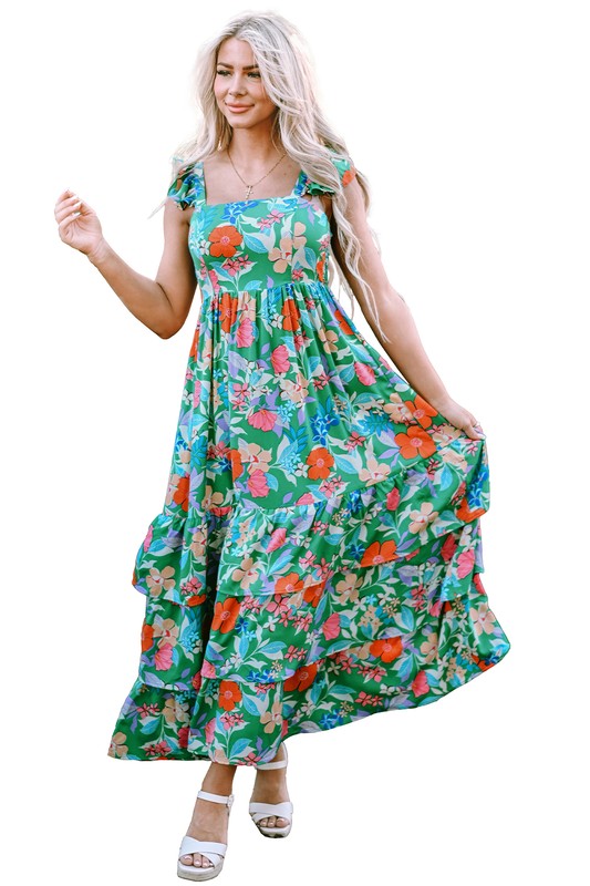 Green Multi Flower Midi Dress