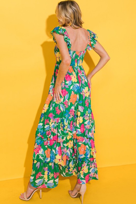 Green Multi Flower Midi Dress